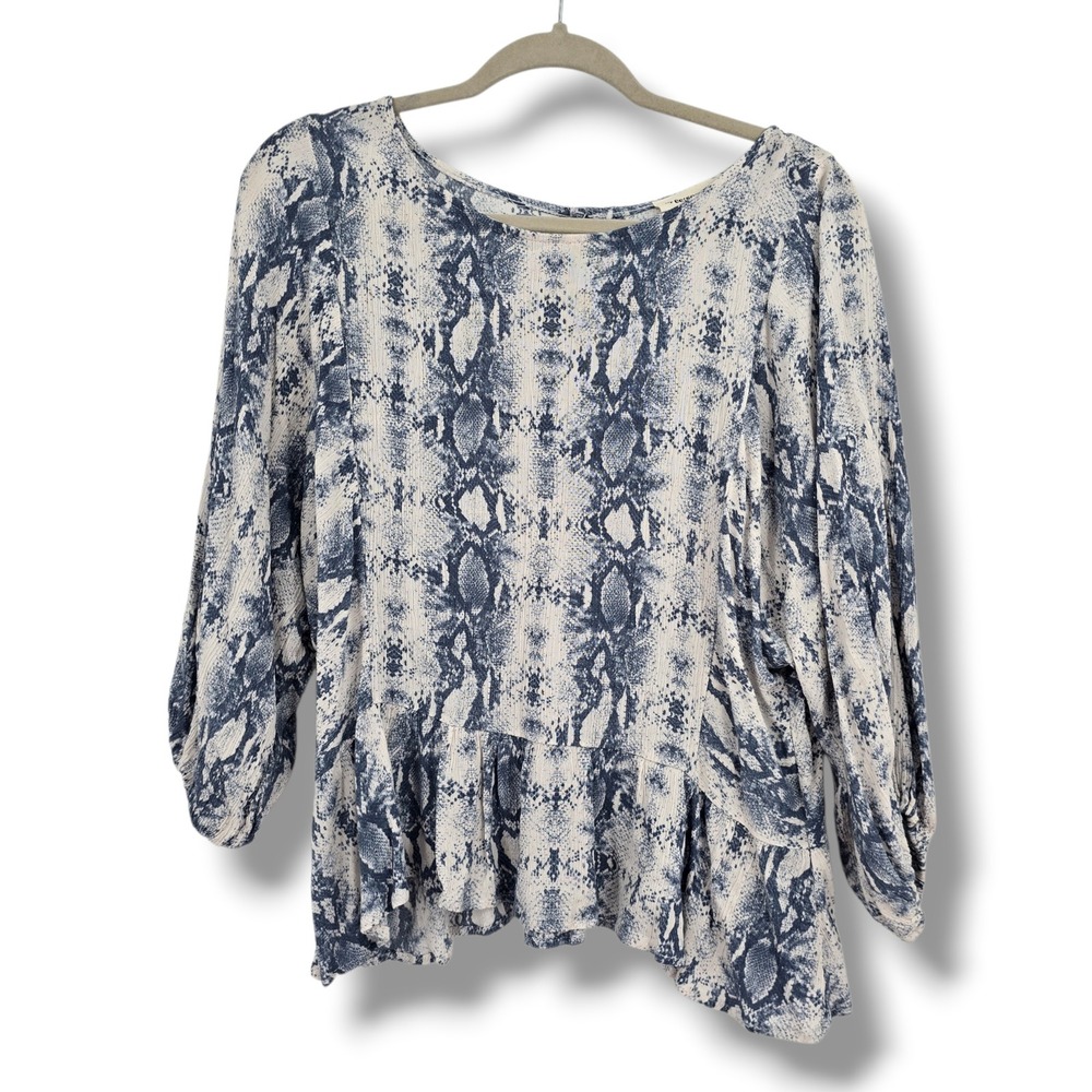 ee:some Womens Blue Snakeskin Print Peplum Blouse Balloon Sleeve TG53290-1729 S